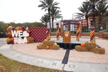 stage with podium and FSU backdrop