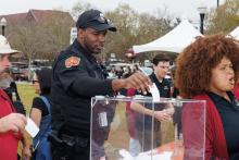 police officer entering into door prize